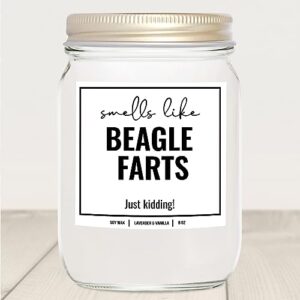 YouNique Designs Smells Like Beagle Farts Soy Candle 8oz - Dog Farts Candle Beagle Gifts for Beagle Lovers - Beagle Gifts for Women, Men - Beagle Dad Gifts, Dog Mom Gifts (Lavender & Vanilla)