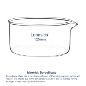 Labasics Crystallizing Dish with Spout and Heavy-Duty Rim, Thick-Walled Design High Borosilicate Glass Reusable Crystallizing Dishes for Crystallization and Evaporation, 500 ml Capacity OD 125 mm