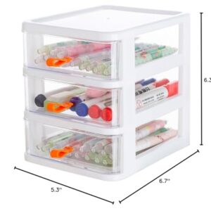 Gagee 3 Drawer Mini Desktop Unit,Plastic dressers with drawers for Arts and Crafts, Small Tools, Sewing Accessories, Stationary, and Hardware,Clear/White Frame