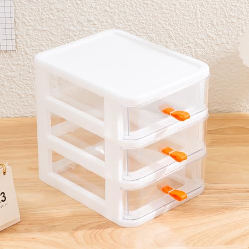 Gagee 3 Drawer Mini Desktop Unit,Plastic dressers with drawers for Arts and Crafts, Small Tools, Sewing Accessories, Stationary, and Hardware,Clear/White Frame