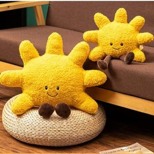 OUKEYI Soft Sun Plush Toy,Cute Smile Yellow Funny Sun Stuffed Animals Pillow,Sun Shape Chair Cushion Sofa Cushion Pillow(11.8“x18.8/30cmx48cm)