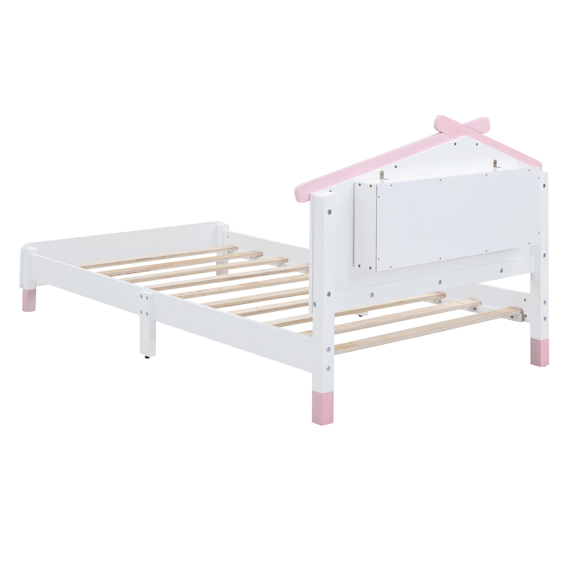 Harper & Bright Designs Twin Bed Frames with House-Shaped Headboard, Wooden Kids Twin Platform Bed Frame with Motion Activated Night Lights, Cute Single Twin Bed for Girls Boys, White+Pink