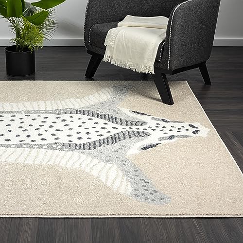 Abani Nuevo Collection Area Rug -Modern Ivory/Beige Faux Hide Design -7'9" x 10'2" - Easy to Clean - Durable for Kids and Pets - Non-Shedding - Medium Pile - Soft Feel - Living Room, Bedroom & Office