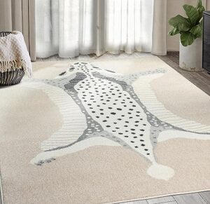 abani nuevo collection area rug -modern ivory/beige faux hide design -7'9" x 10'2" - easy to clean - durable for kids and pets - non-shedding - medium pile - soft feel - living room, bedroom & office