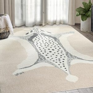 Abani Nuevo Collection Area Rug -Modern Ivory/Beige Faux Hide Design -7'9" x 10'2" - Easy to Clean - Durable for Kids and Pets - Non-Shedding - Medium Pile - Soft Feel - Living Room, Bedroom & Office