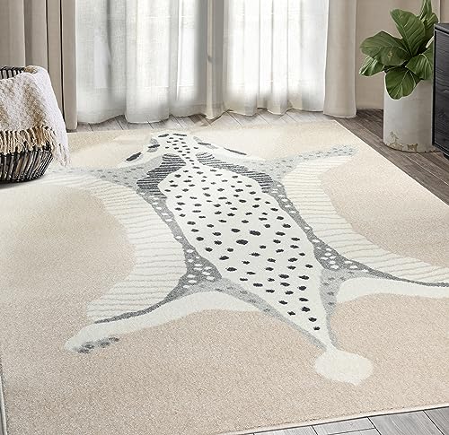 Abani Nuevo Collection Area Rug -Modern Ivory/Beige Faux Hide Design -7'9" x 10'2" - Easy to Clean - Durable for Kids and Pets - Non-Shedding - Medium Pile - Soft Feel - Living Room, Bedroom & Office