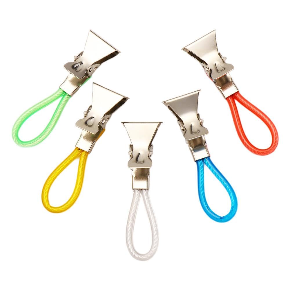 5 Pcs Towel Clips, Portable Metal Towel Hooks with Hanging Loop, Multifunctional Colorful Clips for Kitchen Bathroom Hanging Towels