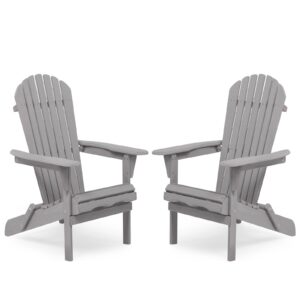 turridu adirondack chair set of 2, folding outdoor patio chair with wide armrest and high back, half pre-assembled wooden fire pit lounge chairs for garden, lawn, backyard, deck, pool side, grey