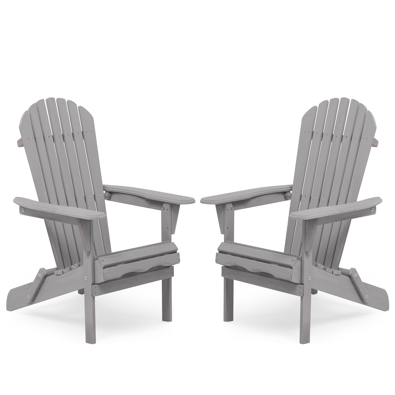 TURRIDU Adirondack Chair Set of 2, Folding Outdoor Patio Chair with Wide Armrest and High Back, Half Pre-Assembled Wooden Fire Pit Lounge Chairs for Garden, Lawn, Backyard, Deck, Pool Side, Grey