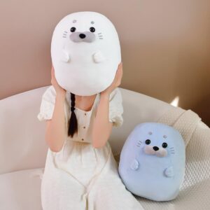 pangcangshu Seal Plush Stuffed Animal White/Blue Plushie Seal Round Pillow Toys for Girls Kawaii Baby Animal Pillow Cushion Kids Soft Toy Christmas Ocean Gift (Blue,40cm/15.7 inch)