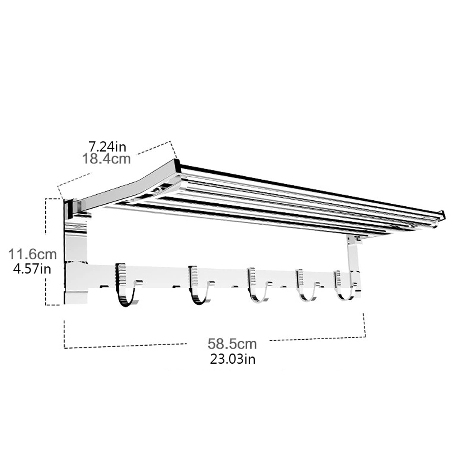 Bathroom Shelf Wall Floating Bathroom Bath Towel Rack with Shelf 23 Inch Wall Mounted Stainless Steel Bathroom Shelves with 5 Hooks Foldable Towel Holder Aluminum Floating Shelves Corner Shower Cadd