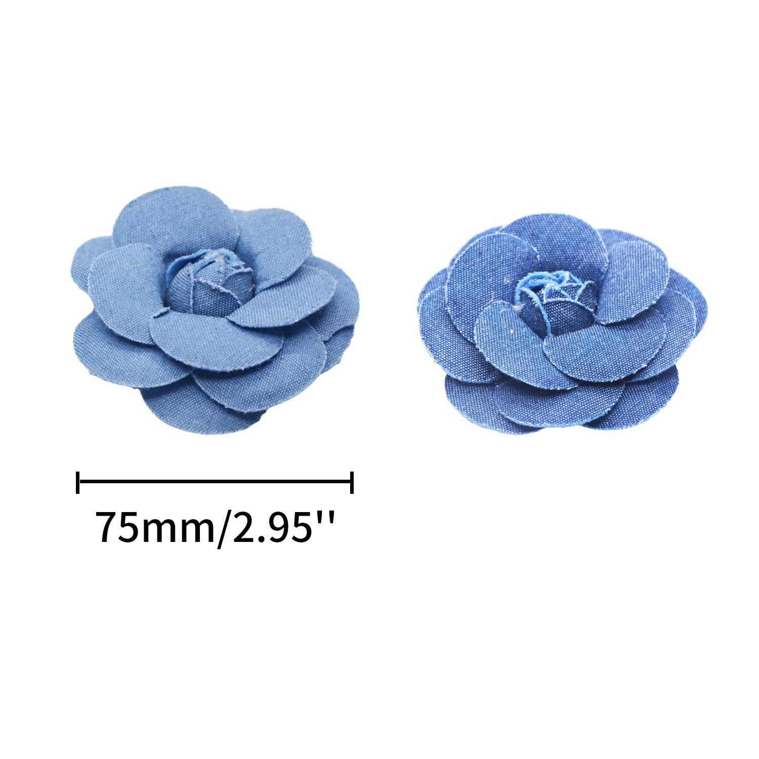 Begino 6Pcs Denim Flower Cloth 3 Sizes Denim Fabric Flowers Hair Accessories Clothes Hats Dress Decoration DIY