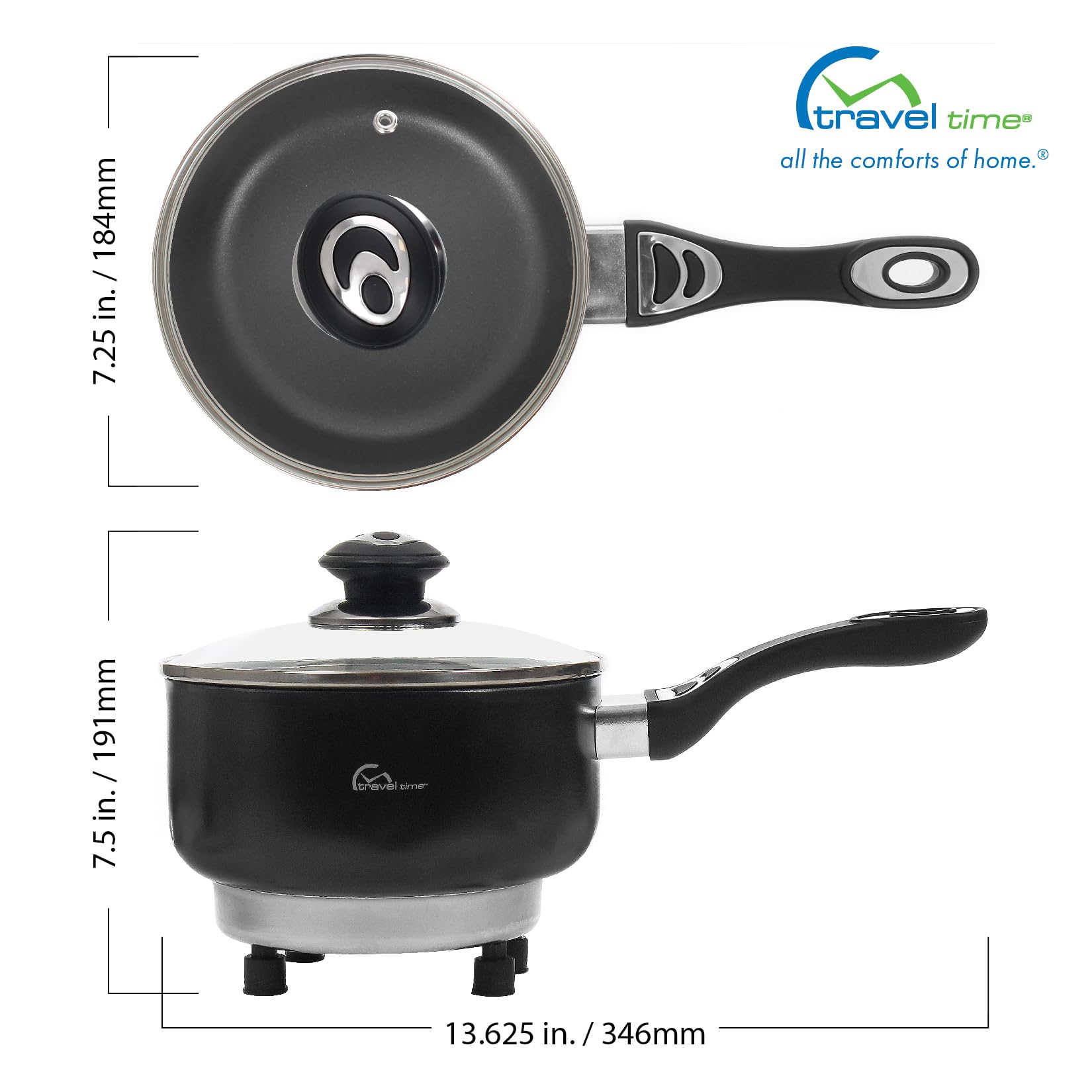 Travel Time 12V Cooking Pot with Cover – Universal for Most Vehicles, Non-Stick Surface, Stay-Cool Handle, On-the-Go Cooking, Small Cooking Appliance