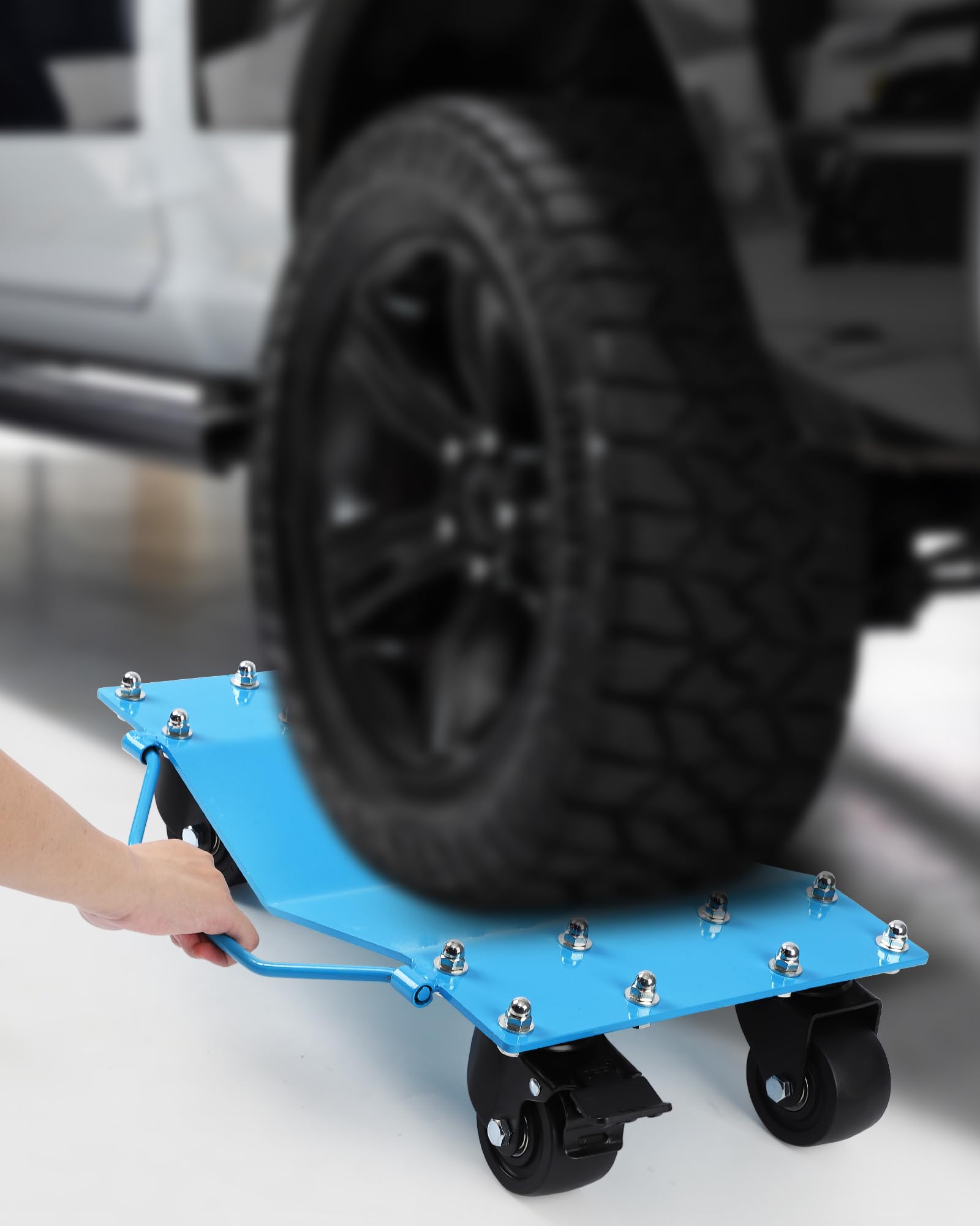 DEXSO 4 Tire Wheel Dolly Car with 8000 lbs Capacity, Manganese Steel Heavy Duty Car Mover Wheel Dollies Set of 4 with Antiskid Plate & 360 Degree Rotatable Wheel, 16"*13", Blue