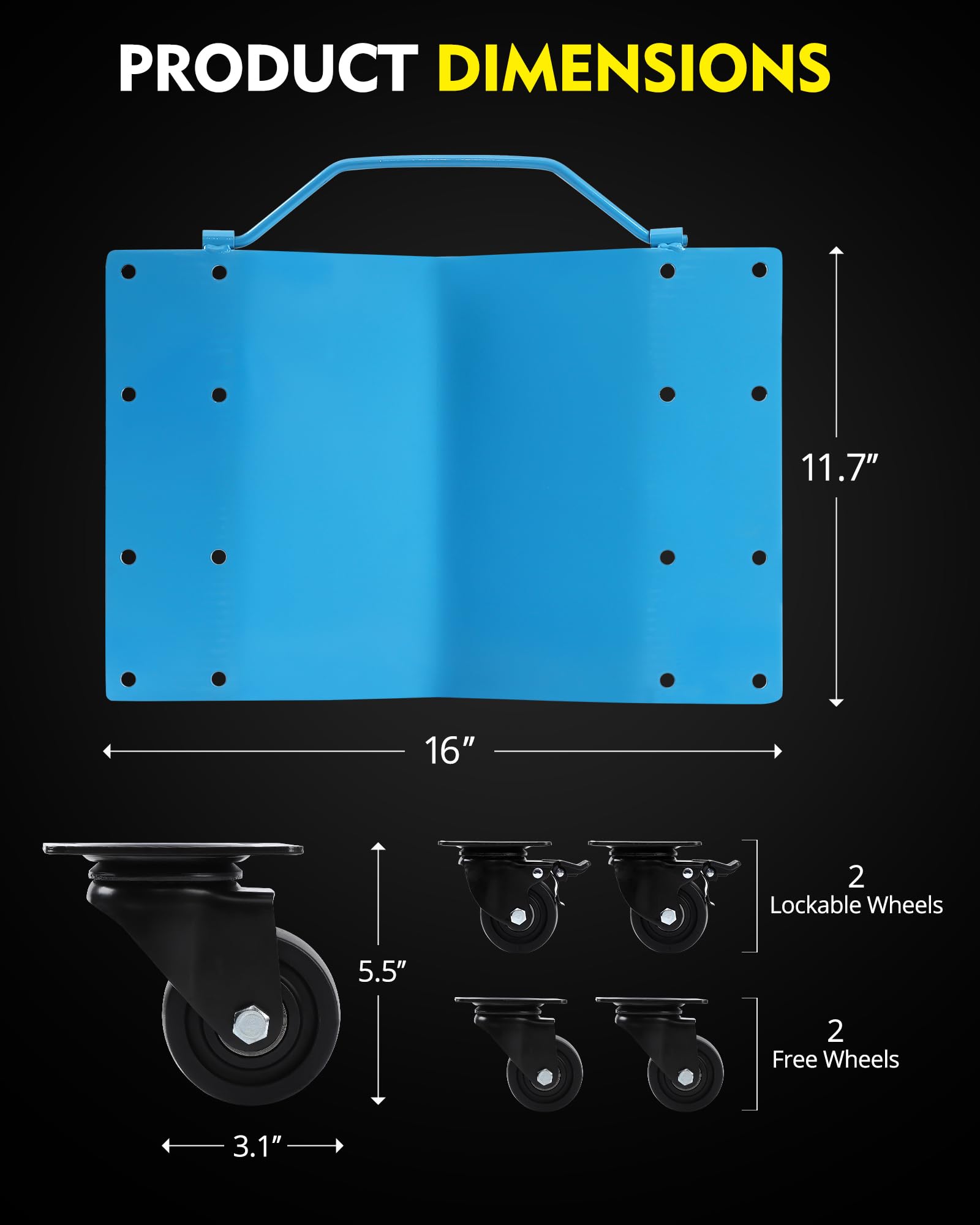 DEXSO 4 Tire Wheel Dolly Car with 8000 lbs Capacity, Manganese Steel Heavy Duty Car Mover Wheel Dollies Set of 4 with Antiskid Plate & 360 Degree Rotatable Wheel, 16"*13", Blue