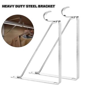 4 Pack Heavy Duty Closet Rod Brackets Holder 11 x 11 x 1 Inch, Electroplated Silver Closet Rod Support Bracket Steel Closet Rod Holders, Wall Mounted Shelf and Rod Support Bracket