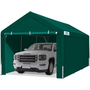 advance outdoor 12x20 ft heavy duty carports with sidewalls and doors, adjustable height from 9.5 ft to 11 ft, car canopy garage party tent boat shelter with 8 reinforced poles and 4 sandbags, green