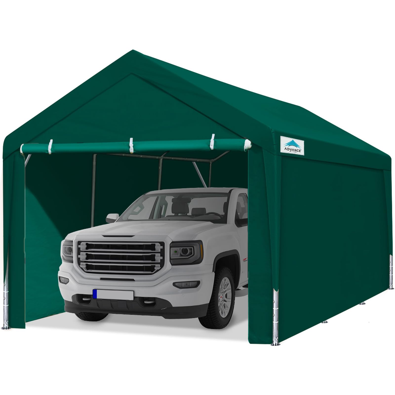 ADVANCE OUTDOOR 12x20 ft Heavy Duty Carports with Sidewalls and Doors, Adjustable Height from 9.5 ft to 11 ft, Car Canopy Garage Party Tent Boat Shelter with 8 Reinforced Poles and 4 Sandbags, Green