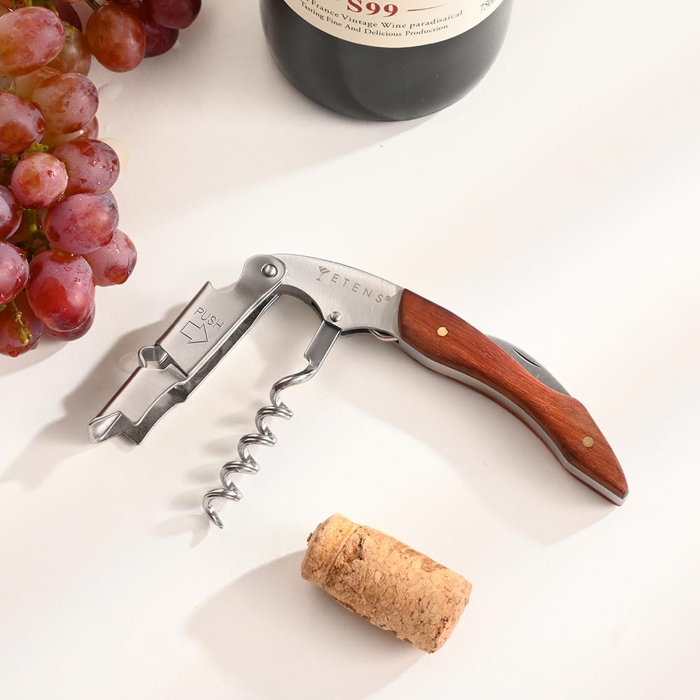 Etens Corkscrew Wine Opener with Foil Cutter, Bartender Wine Key for Servers Professional, Manual Cork Screws for Wine Bottles, Double Hinged Waiter Corkscrew Travel Wine Tool