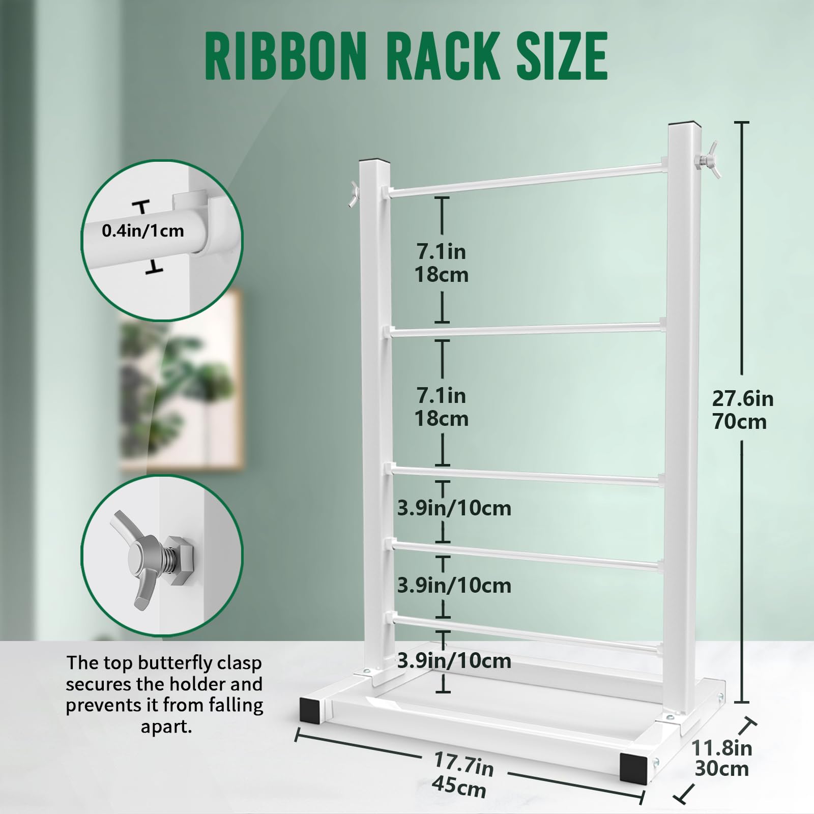 Fumingpal 5 Tier Ribbon Holder Organizer Rack, Ribbon Holder, Ribbon Storage, Large Capacity Ribbon Organizer for Craft Room,Cake Shop,Flower Store(White)