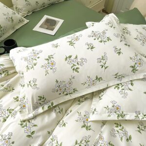 Kimko Floral Bedding Set with Zipper Closure Reversible Soft Flower Duvet Cover Set,Easy Care,Breathable and Durable【4Pcs -1 Duvet Cover + 1 Flat Sheet + 2 Pillowcases】 (Queen, # 05)