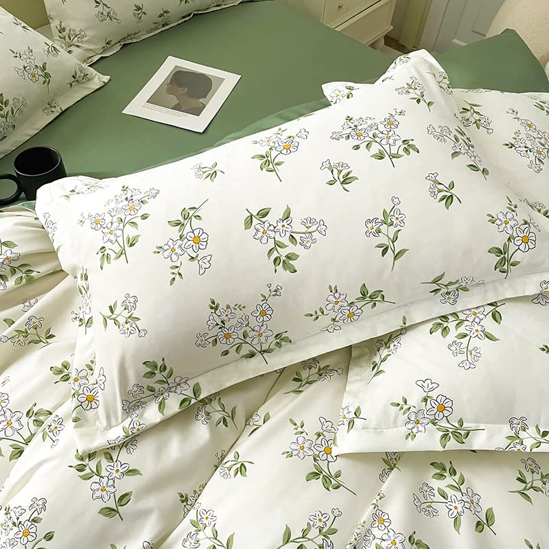 Kimko Floral Bedding Set with Zipper Closure Reversible Soft Flower Duvet Cover Set,Easy Care,Breathable and Durable【4Pcs -1 Duvet Cover + 1 Flat Sheet + 2 Pillowcases】 (Queen, # 05)