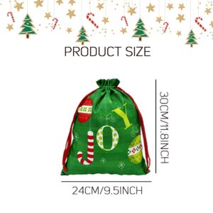 BAISDY 12Pcs Christmas Drawstring Gift Bags Fabric Reusable Christmas Buffalo Plaid Xmas Snowflake Gift Bags for Holiday Party Present Favor