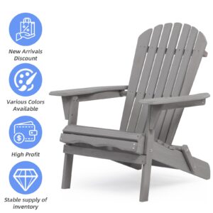 TURRIDU Adirondack Chair Set of 2, Folding Outdoor Patio Chair with Wide Armrest and High Back, Half Pre-Assembled Wooden Fire Pit Lounge Chairs for Garden, Lawn, Backyard, Deck, Pool Side, Grey