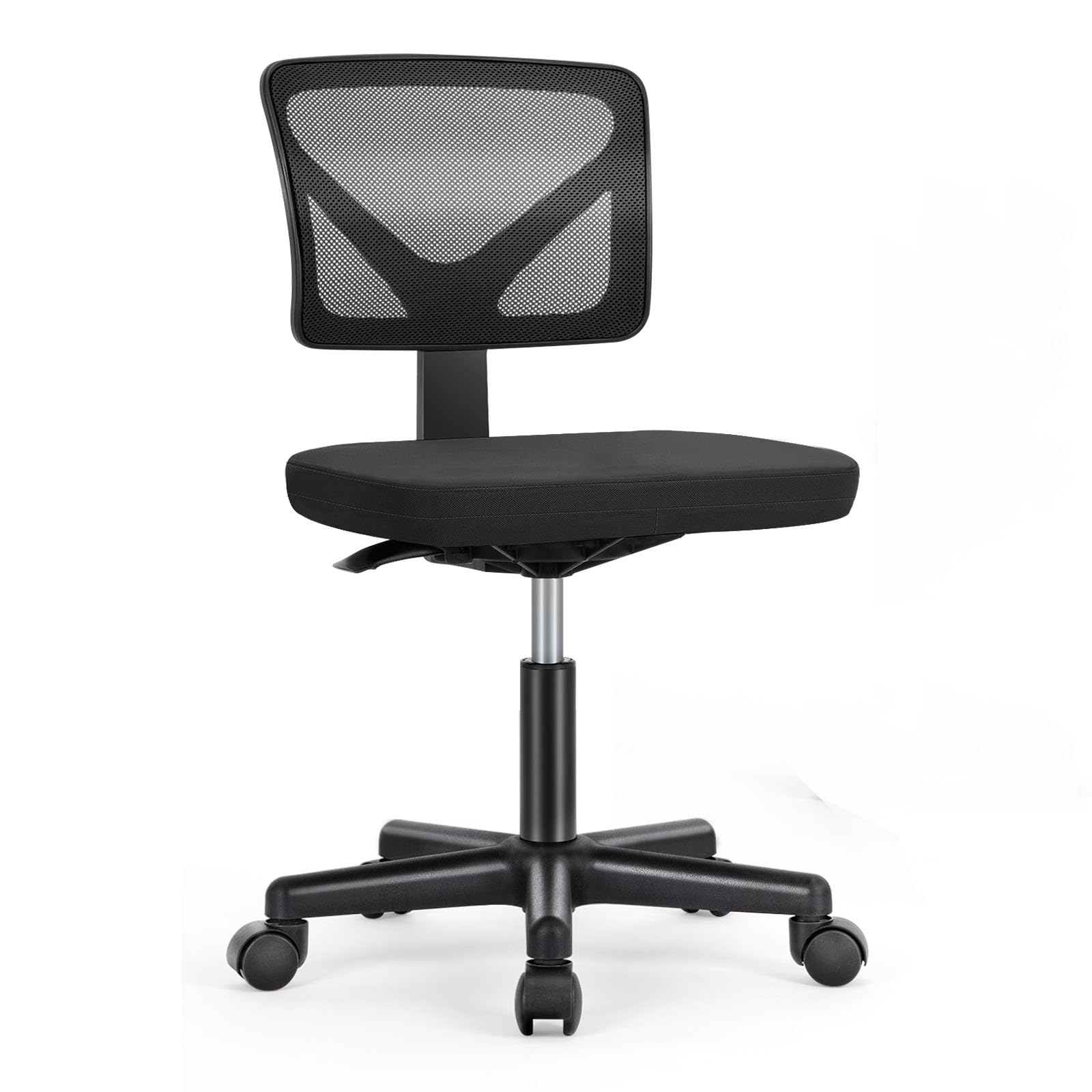 Sweetcrispy Armless Desk Chair - Small Home Office Chair with Wheels, Mesh Low Back Task Chair with Lumbar Support and Wheels, Adjustable Height 360° Rolling Swivel Computer Chair Without Arm, Black