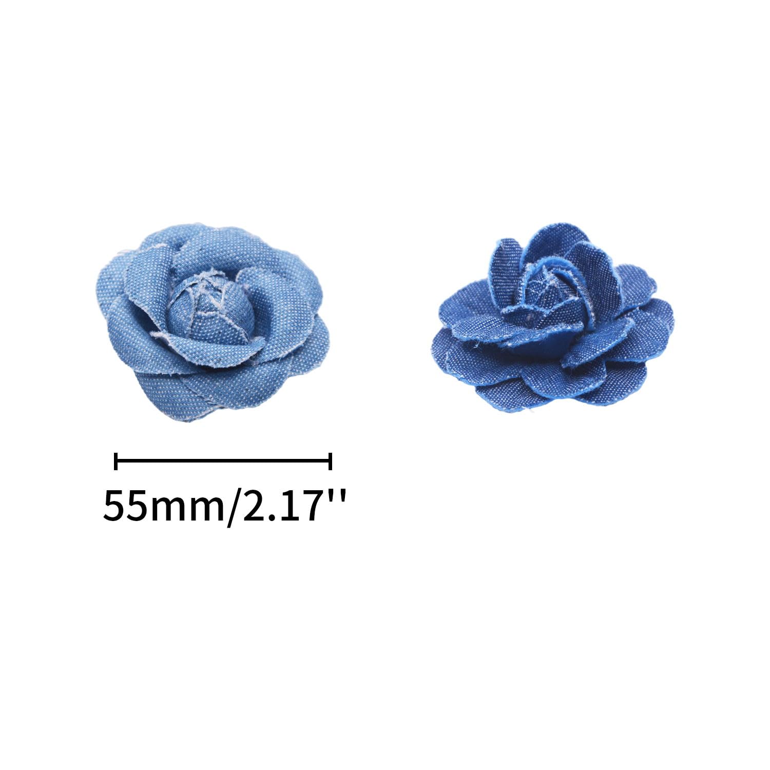 Begino 6Pcs Denim Flower Cloth 3 Sizes Denim Fabric Flowers Hair Accessories Clothes Hats Dress Decoration DIY