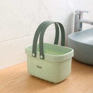 Plastic Bathroom Storage Basket Portable Shower Caddy Tote with Handles Hamper for Bathroom Pantry Kitchen College Dorm Room Camp (Green 10''L x 7"W x 6''H)