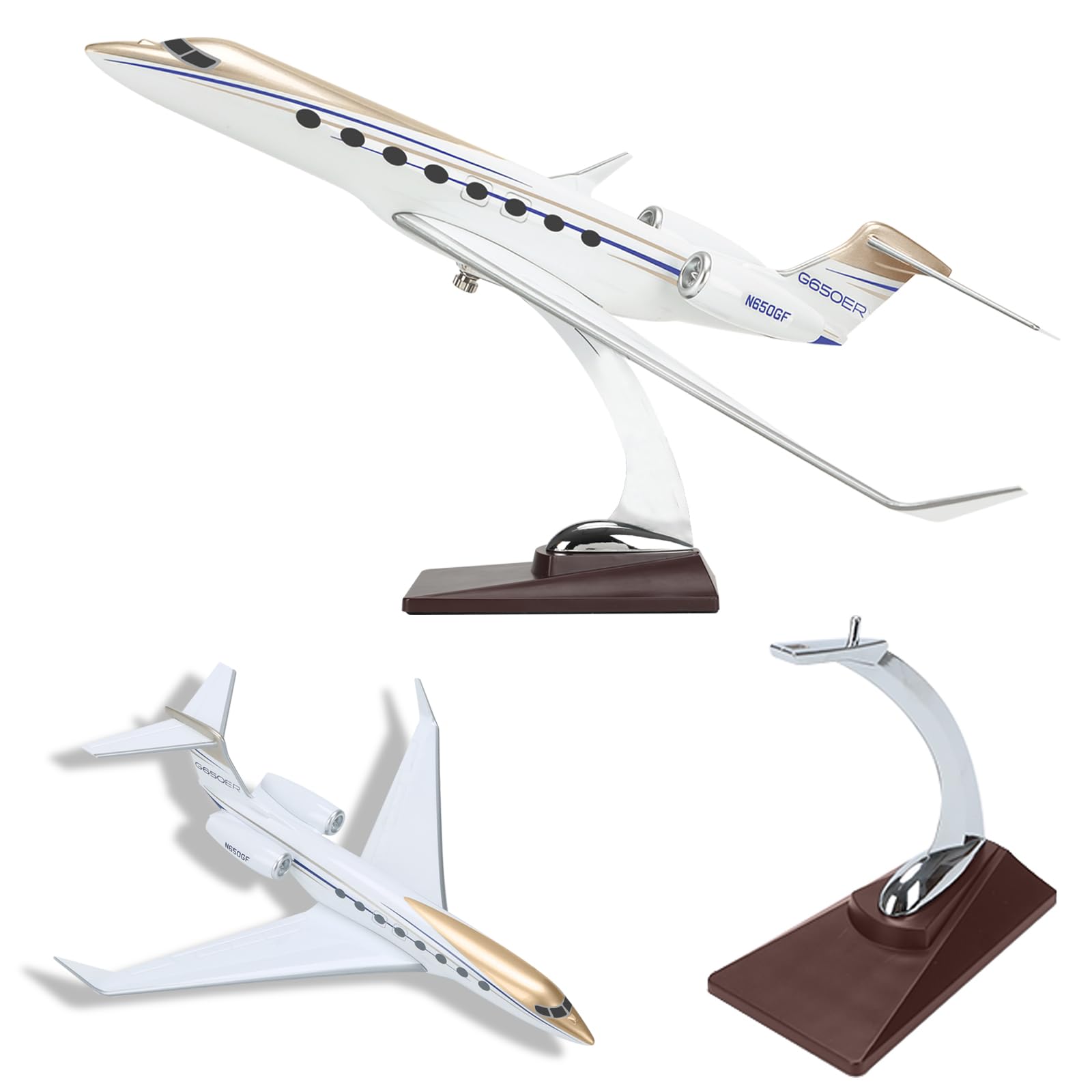 VKETU 11.81" Gulfstream Jet Model 650, Private Jet Model Plane 1:100-Scale Alloy Resin Airplane Models with Stand and Box for Decoration Collection or Home Office Ornaments