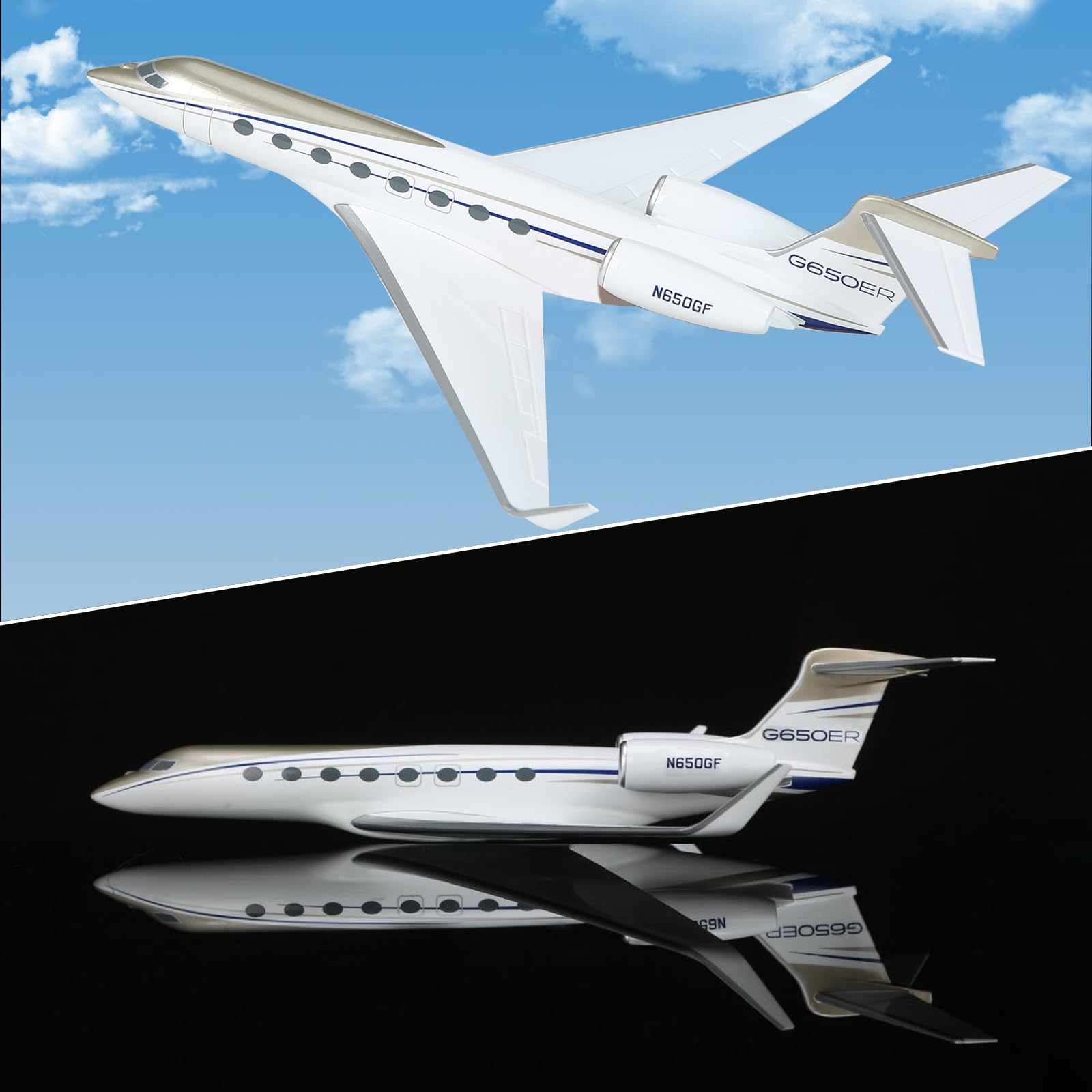 VKETU 11.81" Gulfstream Jet Model 650, Private Jet Model Plane 1:100-Scale Alloy Resin Airplane Models with Stand and Box for Decoration Collection or Home Office Ornaments