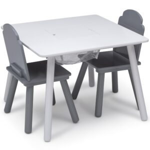 Delta Children Finn Table and Chair Set with Storage, White/Grey