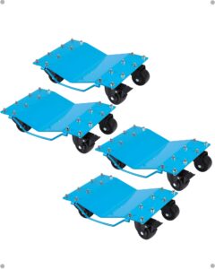 dexso 4 tire wheel dolly car with 8000 lbs capacity, manganese steel heavy duty car mover wheel dollies set of 4 with antiskid plate & 360 degree rotatable wheel, 16"*13", blue