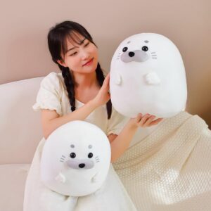 pangcangshu Seal Plush Stuffed Animal White/Blue Plushie Seal Round Pillow Toys for Girls Kawaii Baby Animal Pillow Cushion Kids Soft Toy Christmas Ocean Gift (Blue,40cm/15.7 inch)