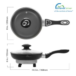 Travel Time 12V Cooking Pan with Cover – Universal for Most Vehicles, Non-Stick Surface, Stay-Cool Handle, On-the-Go Cooking, Small Cooking Appliance