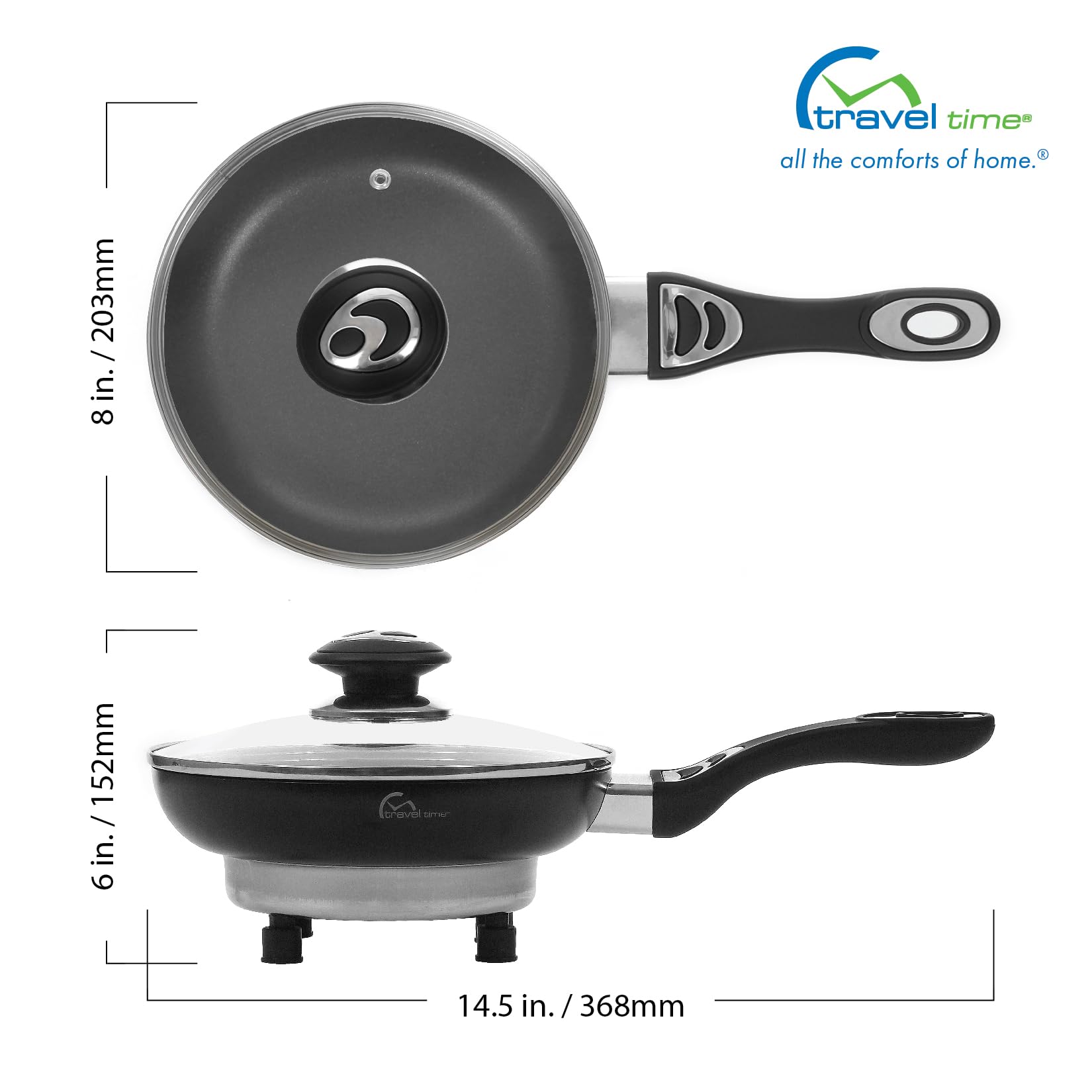 Travel Time 12V Cooking Pan with Cover – Universal for Most Vehicles, Non-Stick Surface, Stay-Cool Handle, On-the-Go Cooking, Small Cooking Appliance