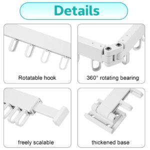 Layhit 2 Pcs Wall Mounted Laundry Room Rack Clothes Drying Rack Over The Door Pants Hanger Retractable Collapsible Rental House Clothing Dryer Rack, White Windproof Ring Hooks, 3 Fold