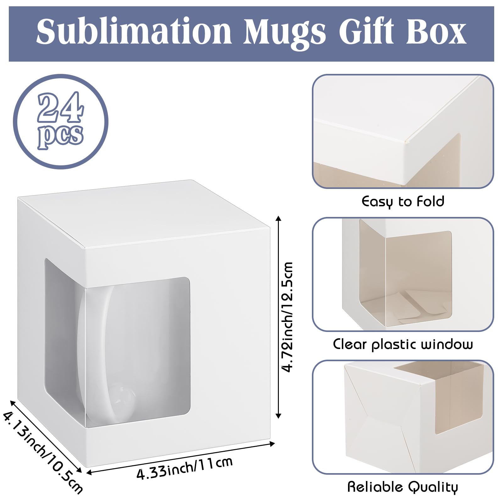 Harloon 24 Pcs Mug Boxes for Gifts Coffee Mug Gift Box for Blanks Sublimation Mugs Packaging 11oz, 12oz, 15oz Transparent Ceramic Coffee Cups Gift Box (White)