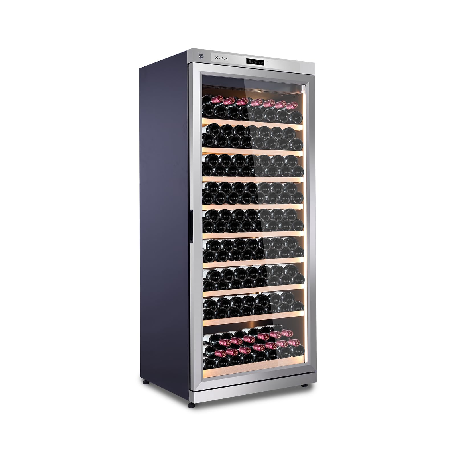 ZIEUN 357L Wine Cooler Refrigerator W/Lock- Stainless Steel, Upgraded Compressor Intelligent Digital Freestanding Wine cellar For Red, White Champagne or Sparkling Wine-Silver