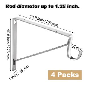 4 Pack Heavy Duty Closet Rod Brackets Holder 11 x 11 x 1 Inch, Electroplated Silver Closet Rod Support Bracket Steel Closet Rod Holders, Wall Mounted Shelf and Rod Support Bracket