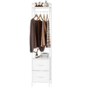 smusei clothes rack with drawers heavy duty garment rack with fabric drawers and storage shelves freestanding clothing rack for bedroom entryway living room white