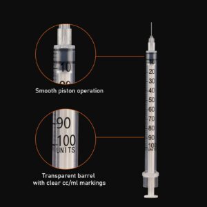 U-100 1ml 31ga Disposable Syringe and 31G x 6 mm (1/4") Needle, Lab Dispensing Supplies, 100Pack