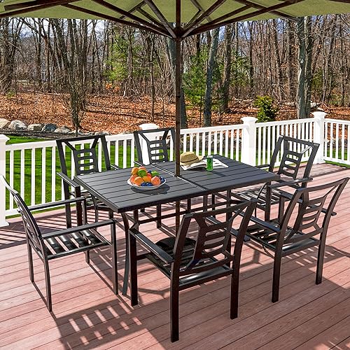 SAILARY Dining Umbrella Hole Outdoor Furniture Modern Design Rectangle Patio Metal Table 60" X 38", Dark Black