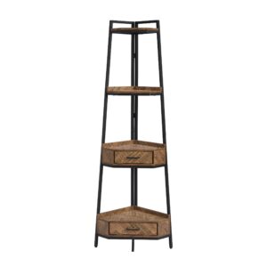 LifeSky Industrial Corner Ladder Shelf - 72.64 Inch Tall Corner Shelves with Drawers - 4-Tier Corner Bookshelf for Living Room Black