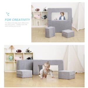 Elftopia Modular Kids Sofa,Toddler Couch Foam Armchair for Kids, Children Convertible Plush Sofa Play Set,Fold Out Sofa Bed(Grey)