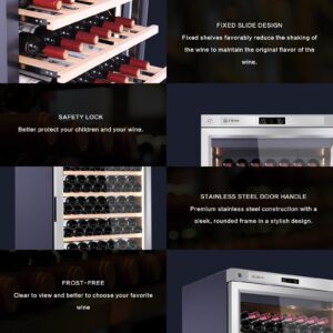 ZIEUN 357L Wine Cooler Refrigerator W/Lock- Stainless Steel, Upgraded Compressor Intelligent Digital Freestanding Wine cellar For Red, White Champagne or Sparkling Wine-Silver