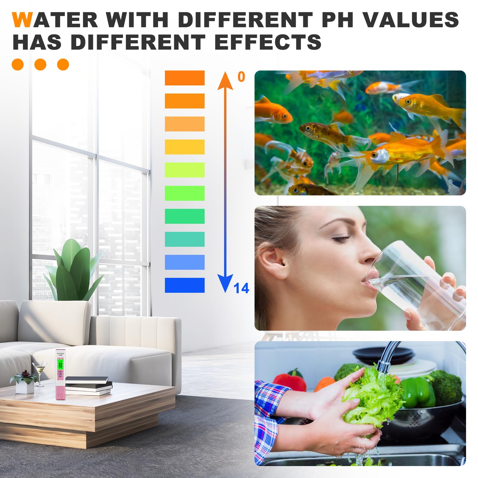 PH Meter 4 in 1 Water Quality Tester TDS Meter PH/TDS/EC/Temp Tester with Temperature Compensation Function, PPM Water Tester for Household Drinking, Pools, Fish Tanks (Pink)