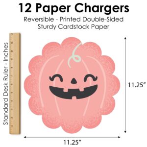 Big Dot of Happiness Pastel Halloween - Pink Pumpkin Party Round Table Decorations - Paper Chargers - Place Setting For 12